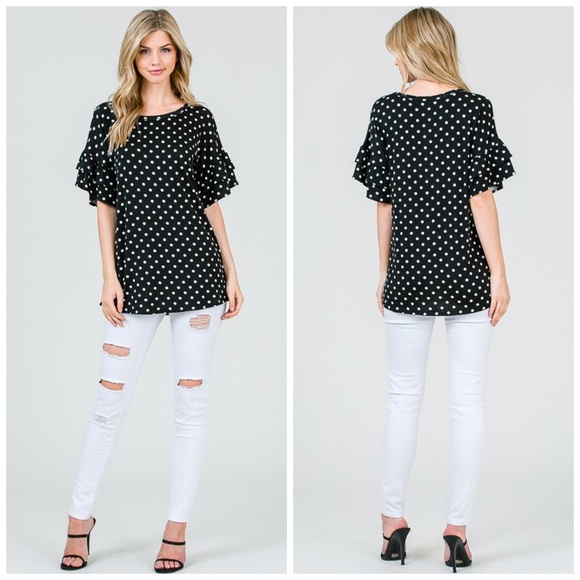 💕LAST 1! Polka Dot Round Neck Ruffle Top💕 - Picture 6 of 6